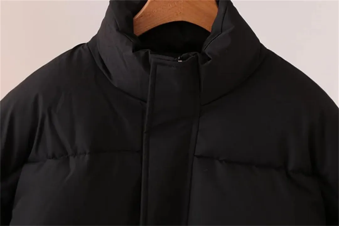 Alloaone Women Parka Winter Loose Thick Simple Version Stand Collar Solid Color Cotton-Padded Coat