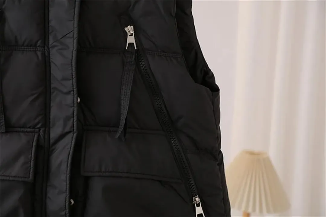 Alloaone Women Parka Winter Loose Thick Warm Waistcoat Hooded Sleeveless Cotton-Padded Vest