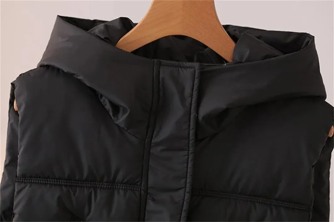 Alloaone Women Parka Winter Loose Thick Warm Waistcoat Hooded Sleeveless Cotton-Padded Vest