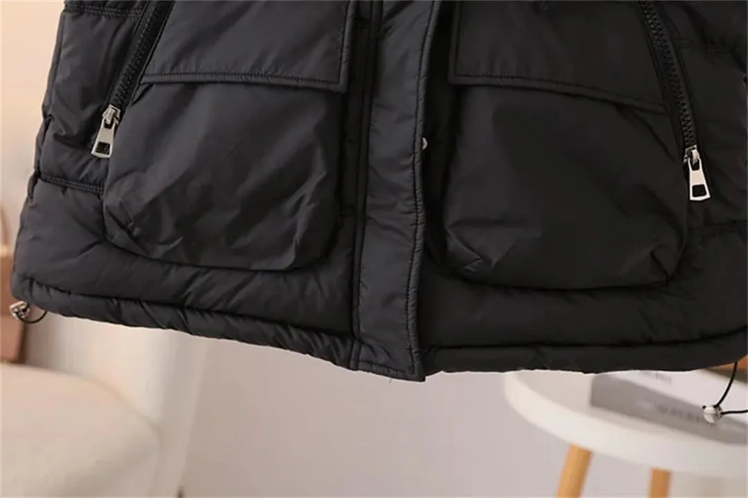 Alloaone Women Parka Winter Loose Thick Warm Waistcoat Hooded Sleeveless Cotton-Padded Vest