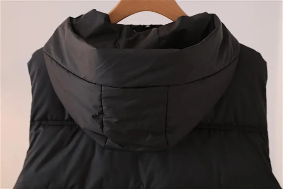 Alloaone Women Parka Winter Loose Thick Warm Waistcoat Hooded Sleeveless Cotton-Padded Vest