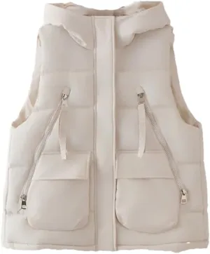 Alloaone Women Parka Winter Loose Thick Warm Waistcoat Hooded Sleeveless Cotton-Padded Vest