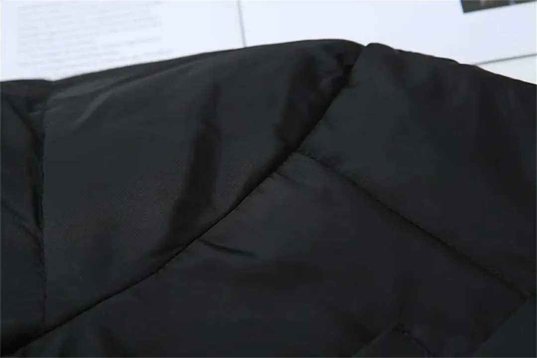 Alloaone Women Winter Parka Loose Black Thick Hooded Stripe Cuffs Cotton-Padded Warm Coat