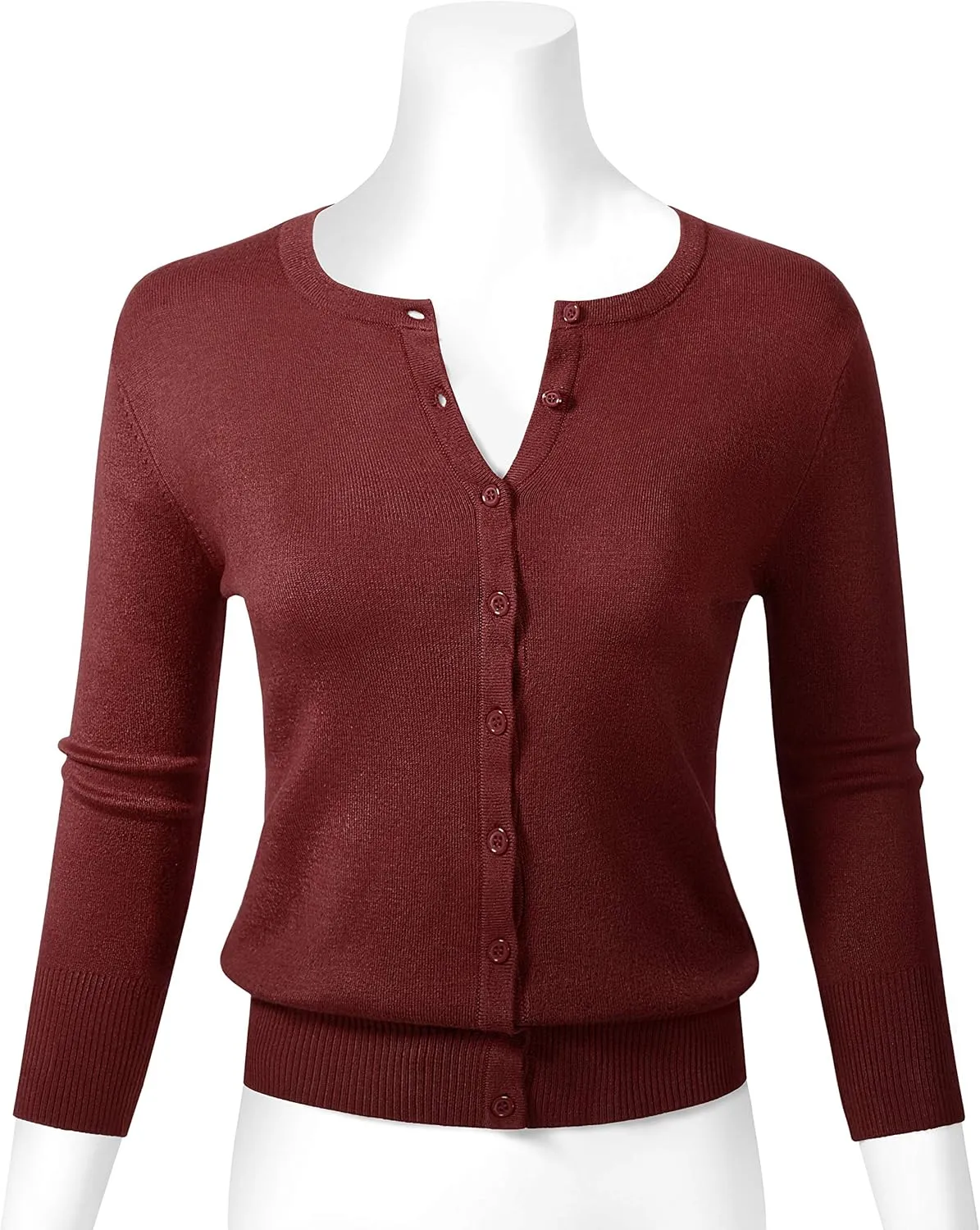 Allsense Womens Button Down 3/4 Sleeve Crew Neck Knit Cardigan Lightweight Soft Sweater