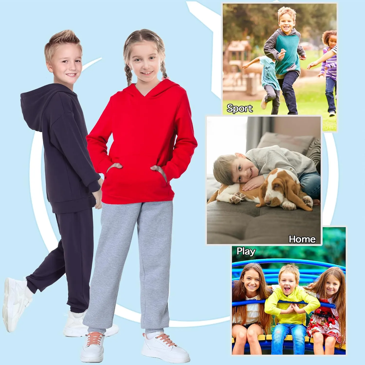 ALWAYSONE Kids Soft Brushed Fleece Hooded Sweatshirt Casual Sweater Jacket Athletic Pullover Hoodie for Boys Girls 3-12 Years