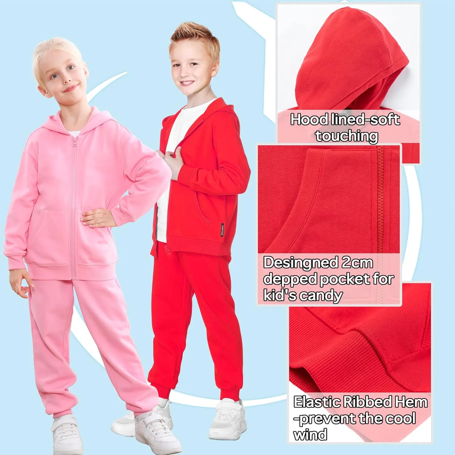 ALWAYSONE Kids Soft Fleece Casual Sweatshirt Zip up Hooded Sports Jacket with Pocket Boys Girls Athletic Hoodie 3-12 Years