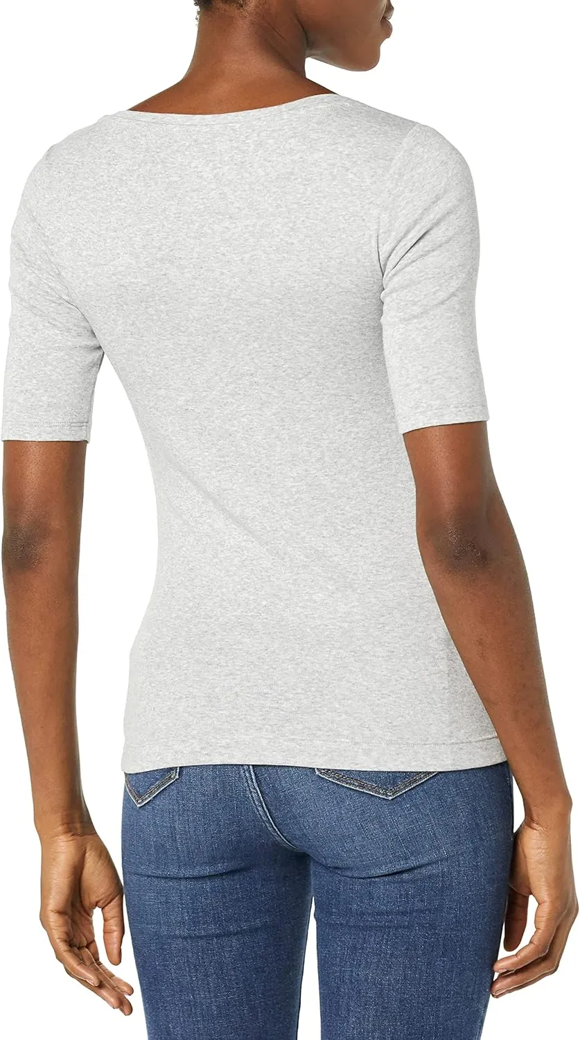 Amazon Essentials Women's Slim-Fit Half Sleeve Square Neck T-Shirt