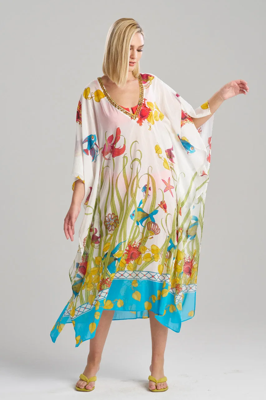 Aquatic Beaded Sheer Caftan
