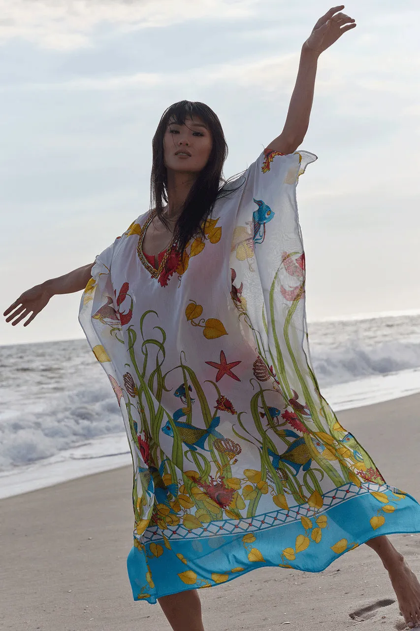 Aquatic Beaded Sheer Caftan