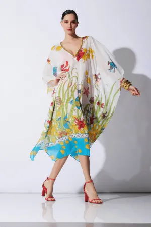 Aquatic Beaded Sheer Caftan