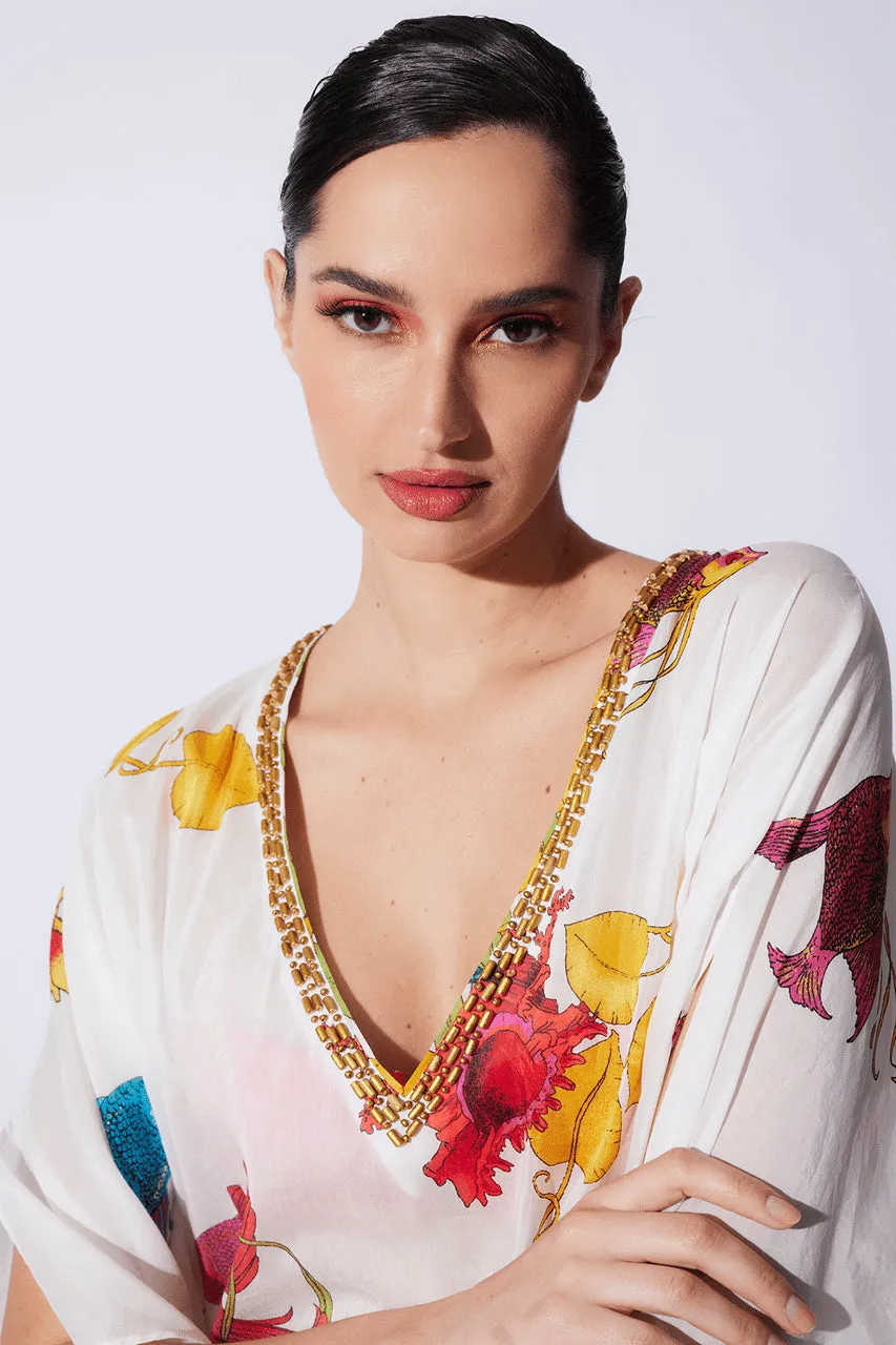 Aquatic Beaded Sheer Caftan