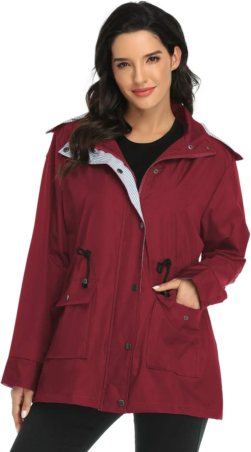 Arthas Women Light Rain Jacket Waterproof Active Outdoor Trench Raincoat with Hood Lightweight Plus Size for Girls