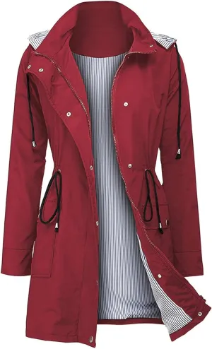 Arthas Women Light Rain Jacket Waterproof Active Outdoor Trench Raincoat with Hood Lightweight Plus Size for Girls