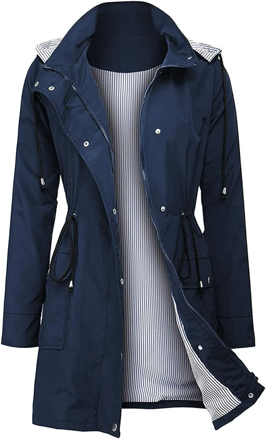 Arthas Women Light Rain Jacket Waterproof Active Outdoor Trench Raincoat with Hood Lightweight Plus Size for Girls
