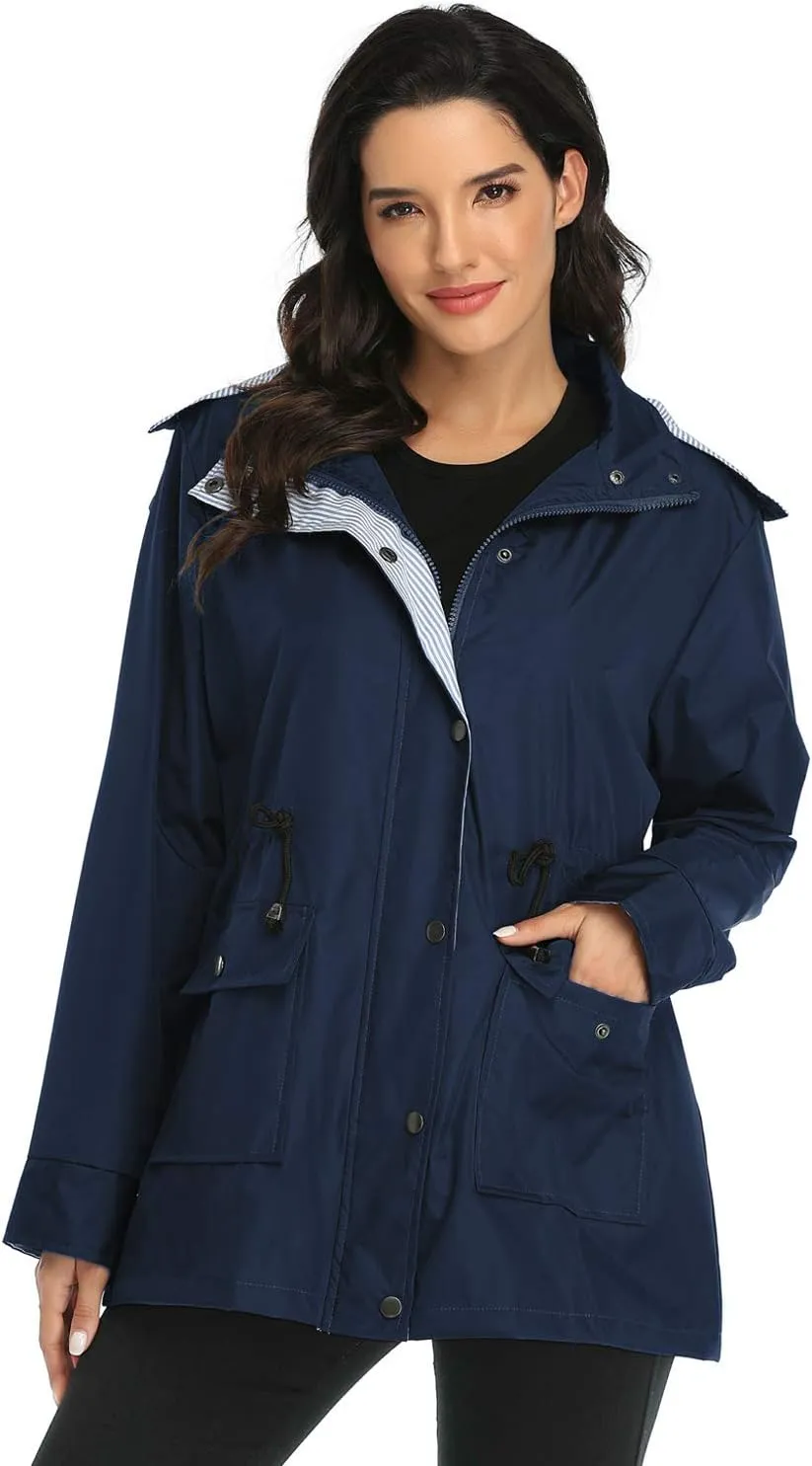 Arthas Women Light Rain Jacket Waterproof Active Outdoor Trench Raincoat with Hood Lightweight Plus Size for Girls
