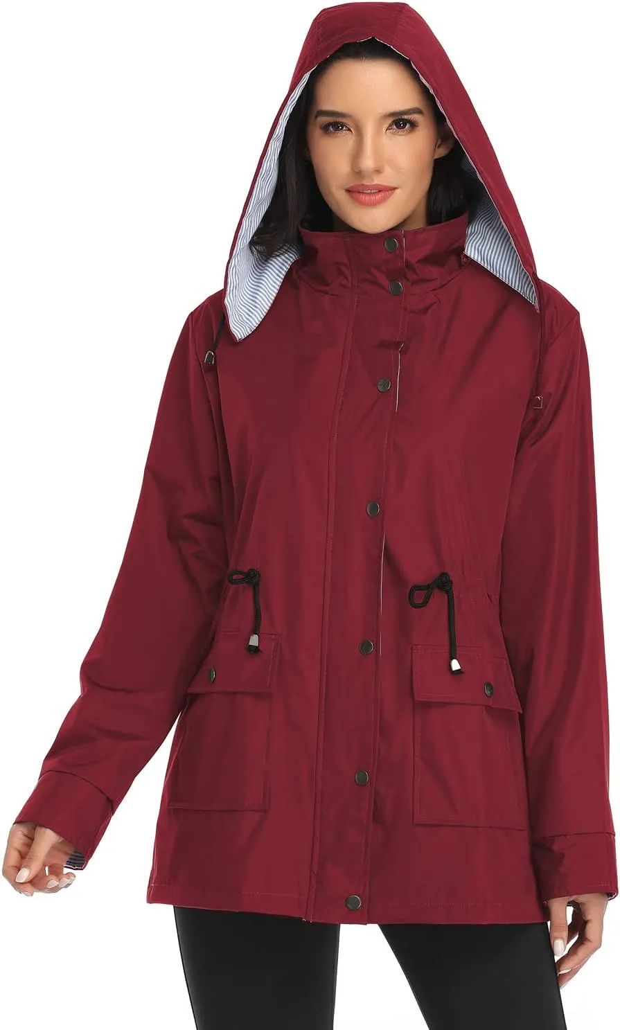 Arthas Women Light Rain Jacket Waterproof Active Outdoor Trench Raincoat with Hood Lightweight Plus Size for Girls