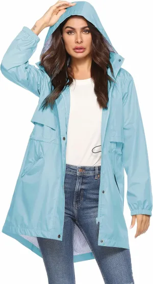Avoogue Womens Raincoats Waterproof Cinch Waist Breathable All Weather Jacket Long
