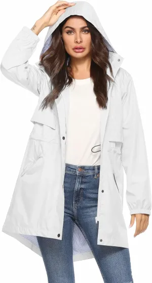 Avoogue Womens Raincoats Waterproof Cinch Waist Breathable All Weather Jacket Long