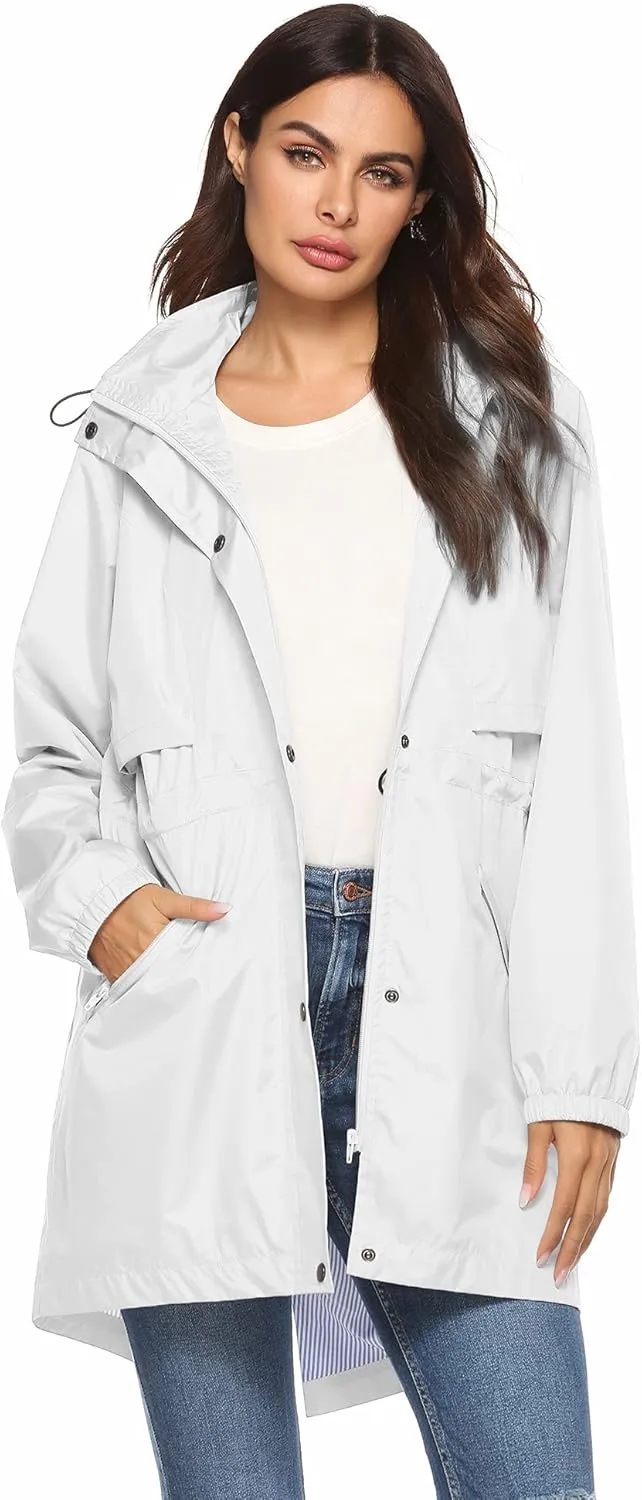 Avoogue Womens Raincoats Waterproof Cinch Waist Breathable All Weather Jacket Long