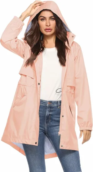 Avoogue Womens Raincoats Waterproof Cinch Waist Breathable All Weather Jacket Long