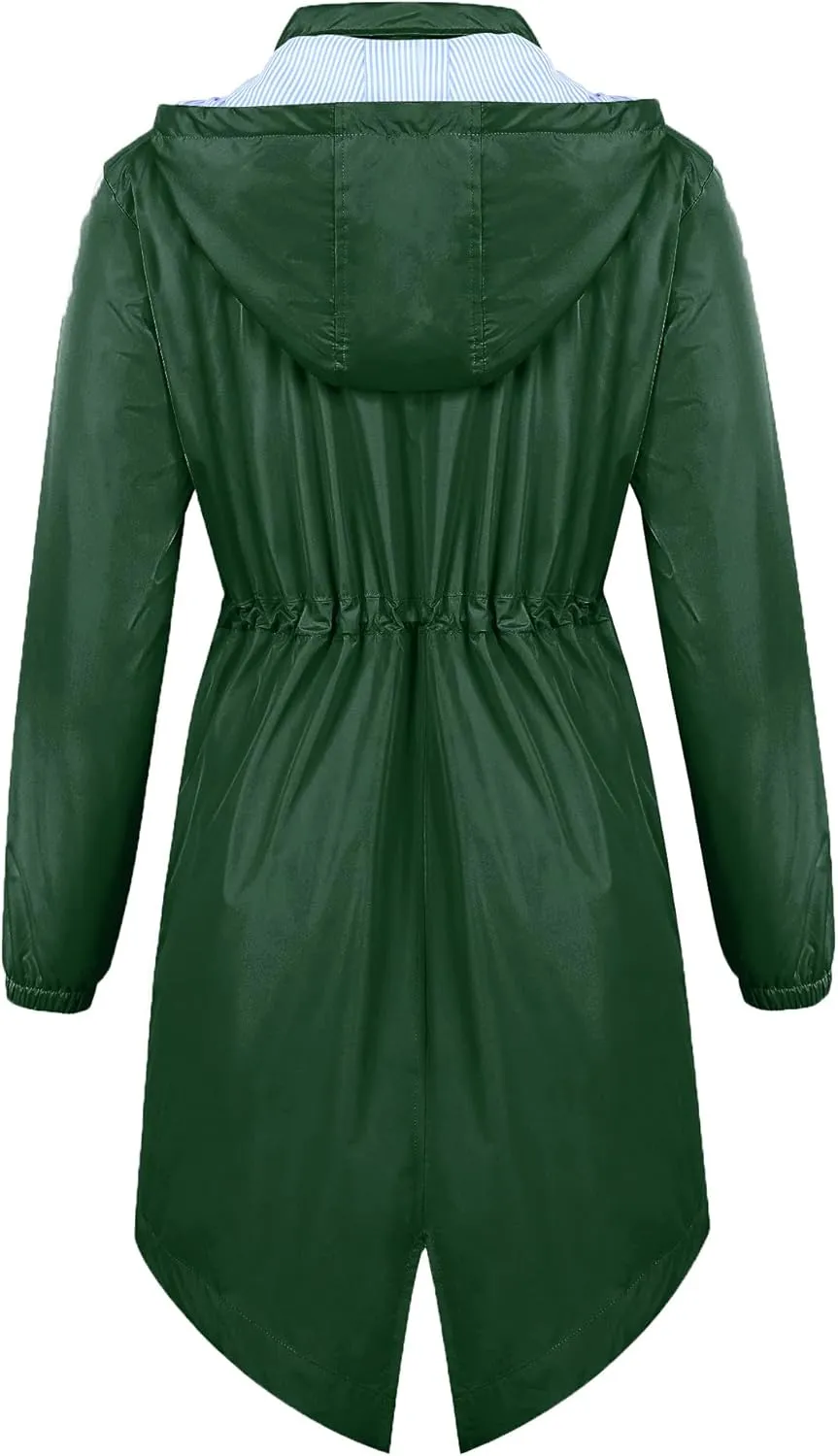 Avoogue Womens Raincoats Waterproof Cinch Waist Breathable All Weather Jacket Long