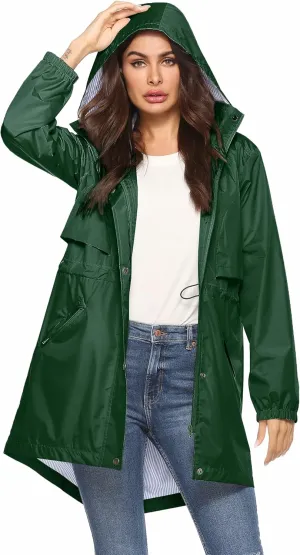 Avoogue Womens Raincoats Waterproof Cinch Waist Breathable All Weather Jacket Long