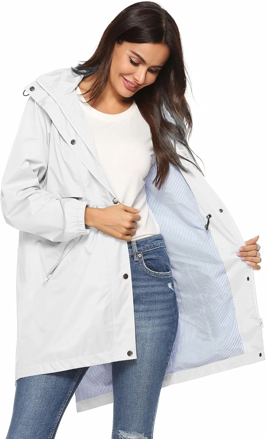 Avoogue Womens Raincoats Waterproof Cinch Waist Breathable All Weather Jacket Long