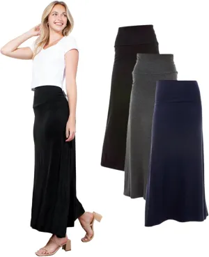 Azules High Waisted Maxi Skirts for Women - Standard & Plus Size Ankle Length Skirt - Formal & Casual Long Skirt for Women