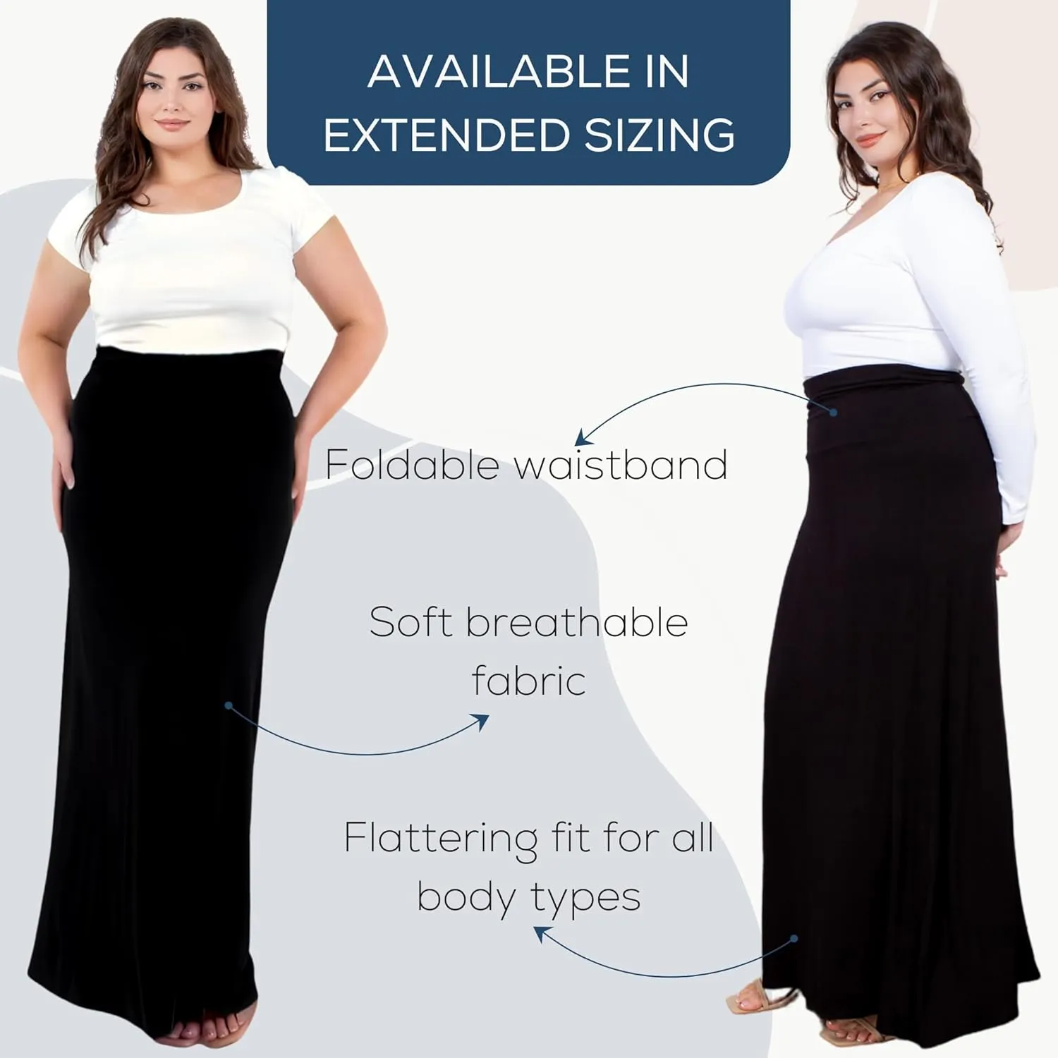Azules High Waisted Maxi Skirts for Women - Standard & Plus Size Ankle Length Skirt - Formal & Casual Long Skirt for Women