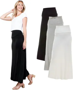 Azules High Waisted Maxi Skirts for Women - Standard & Plus Size Ankle Length Skirt - Formal & Casual Long Skirt for Women