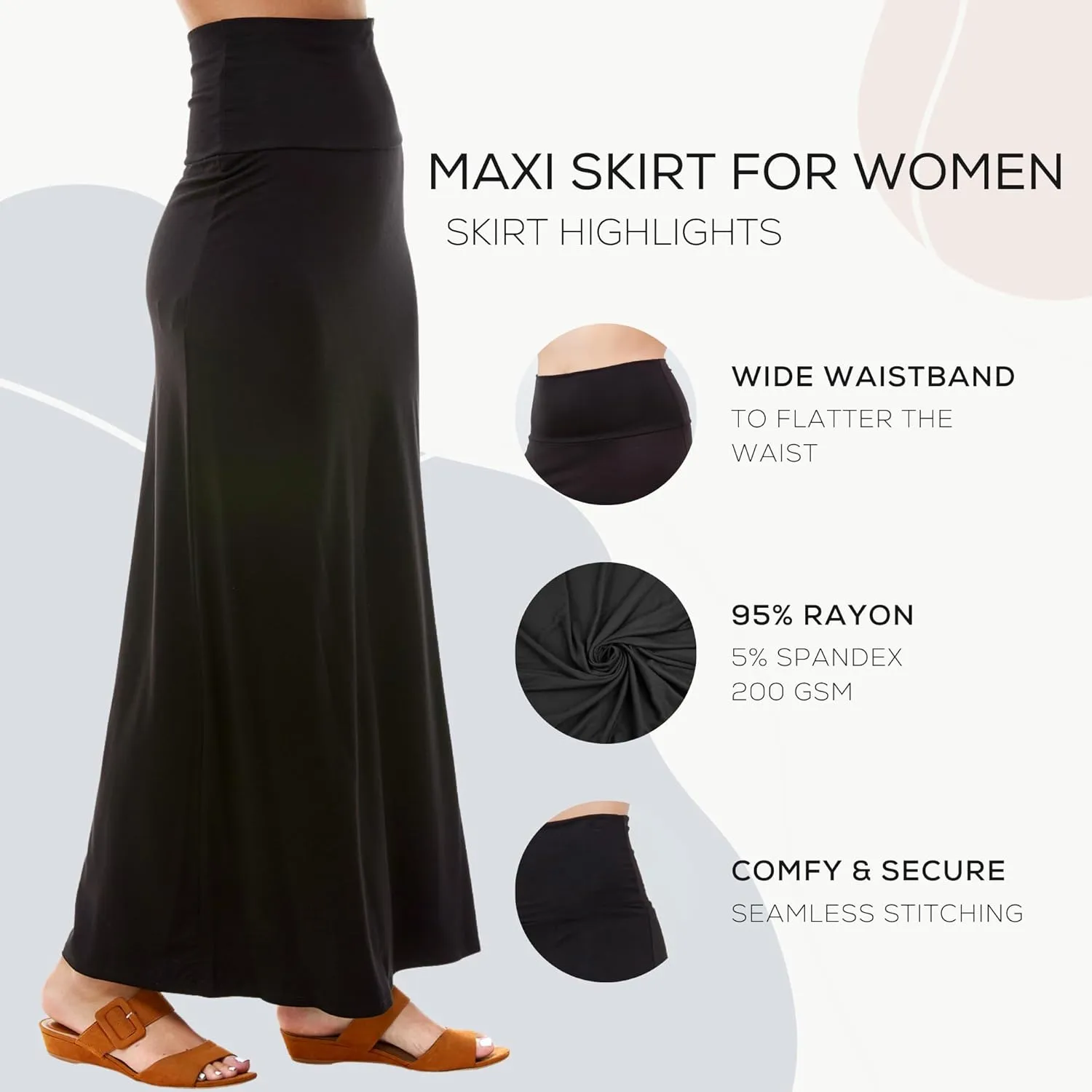 Azules High Waisted Maxi Skirts for Women - Standard & Plus Size Ankle Length Skirt - Formal & Casual Long Skirt for Women