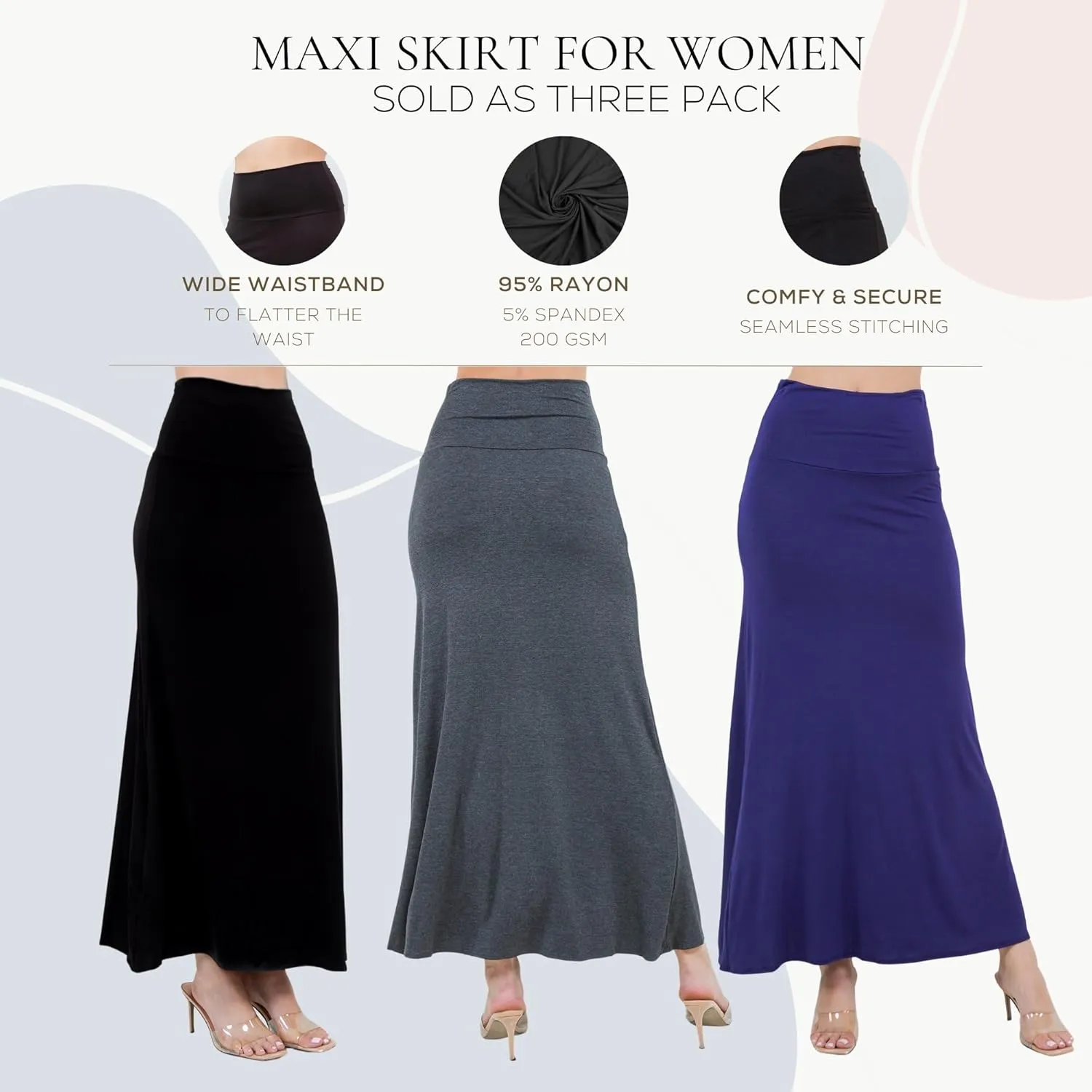 Azules High Waisted Maxi Skirts for Women - Standard & Plus Size Ankle Length Skirt - Formal & Casual Long Skirt for Women