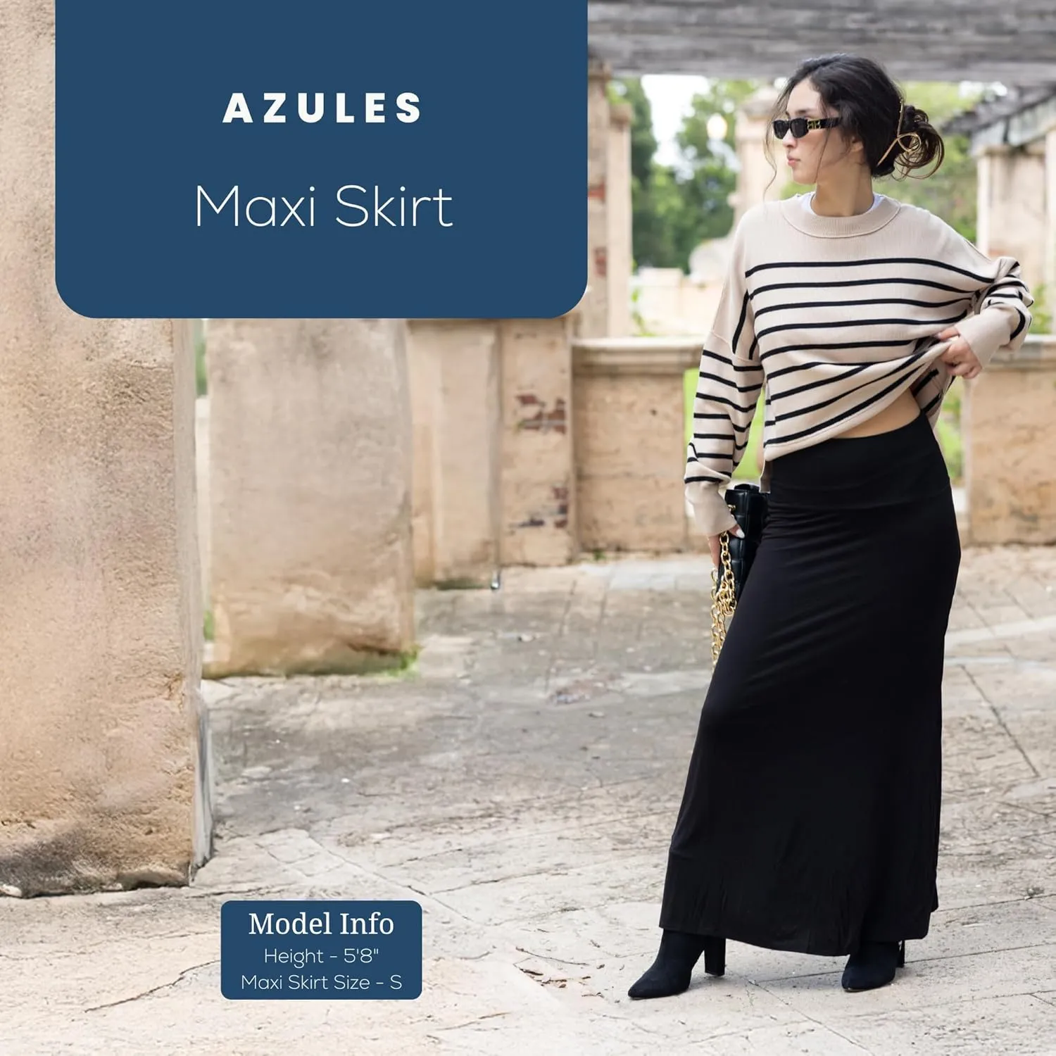 Azules High Waisted Maxi Skirts for Women - Standard & Plus Size Ankle Length Skirt - Formal & Casual Long Skirt for Women