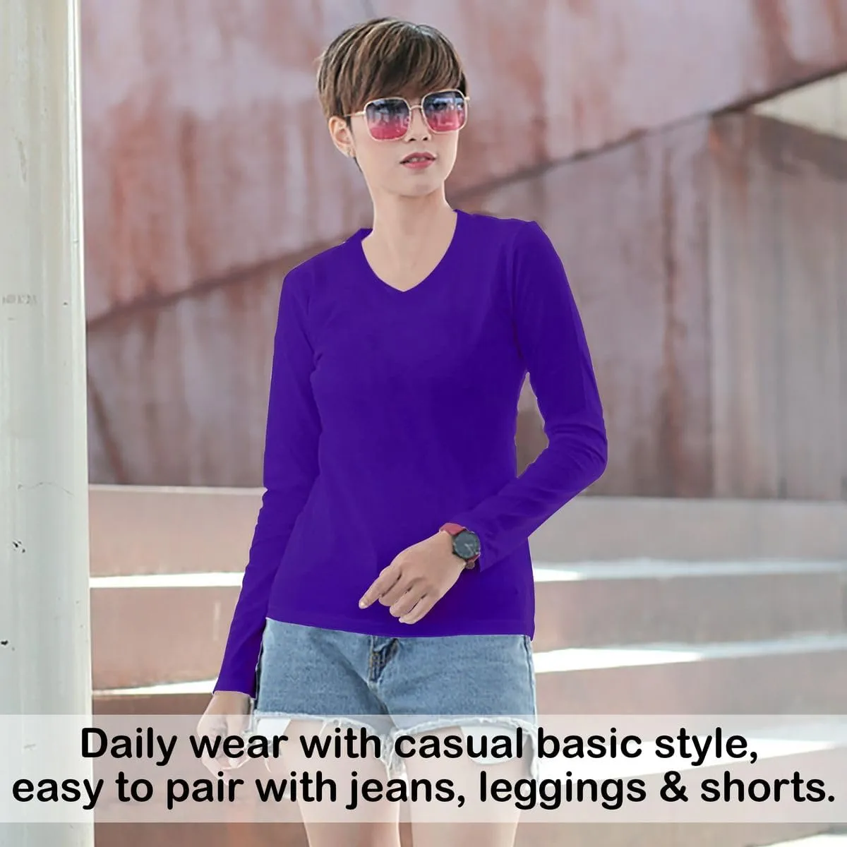 BaHoki Essentials Long Sleeve V-Neck Undershirts - Great Stretch and Layering Piece - 5 Pack