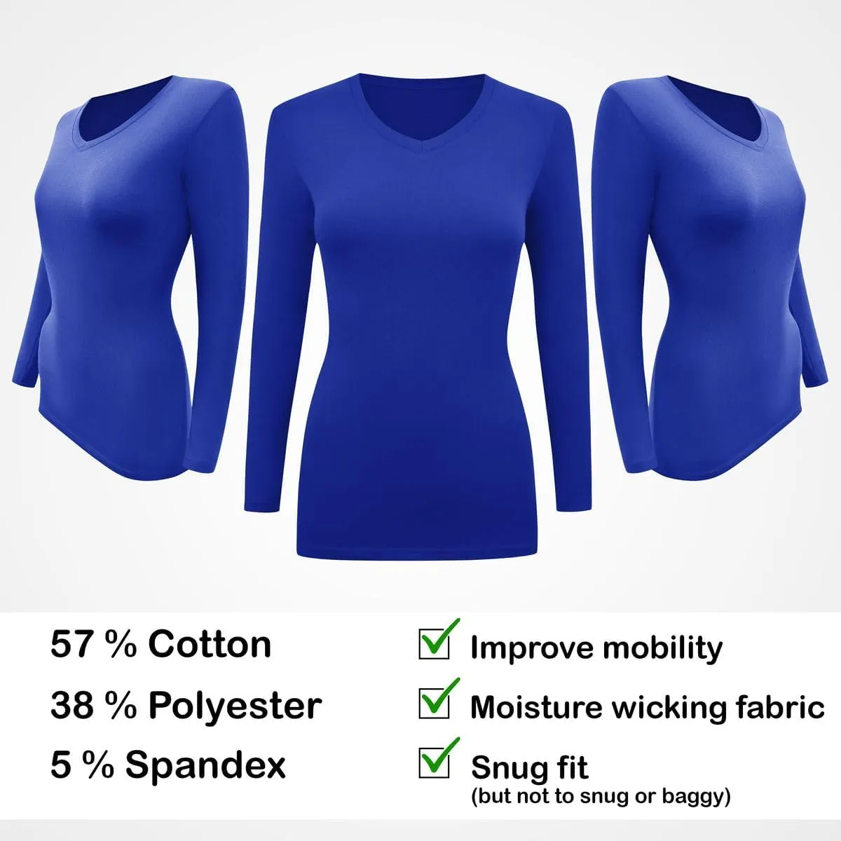 BaHoki Essentials Long Sleeve V-Neck Undershirts - Great Stretch and Layering Piece - 5 Pack