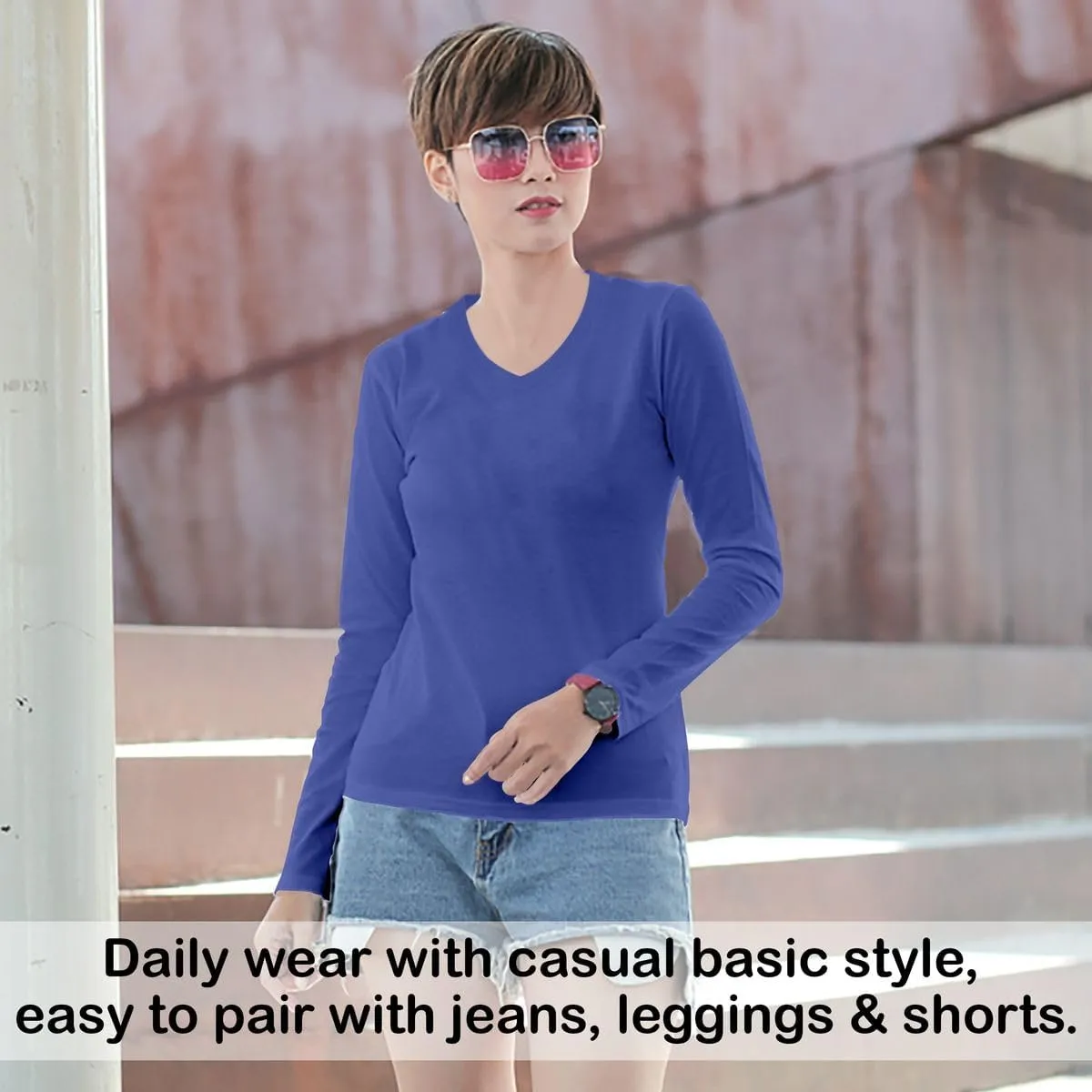 BaHoki Essentials Long Sleeve V-Neck Undershirts - Great Stretch and Layering Piece - 5 Pack