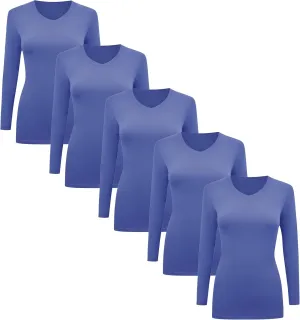 BaHoki Essentials Long Sleeve V-Neck Undershirts - Great Stretch and Layering Piece - 5 Pack