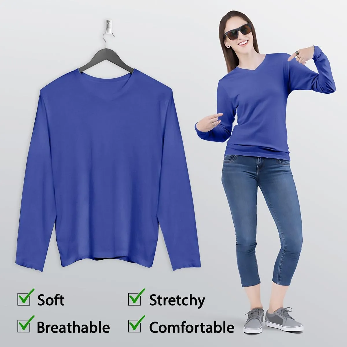 BaHoki Essentials Long Sleeve V-Neck Undershirts - Great Stretch and Layering Piece - 5 Pack