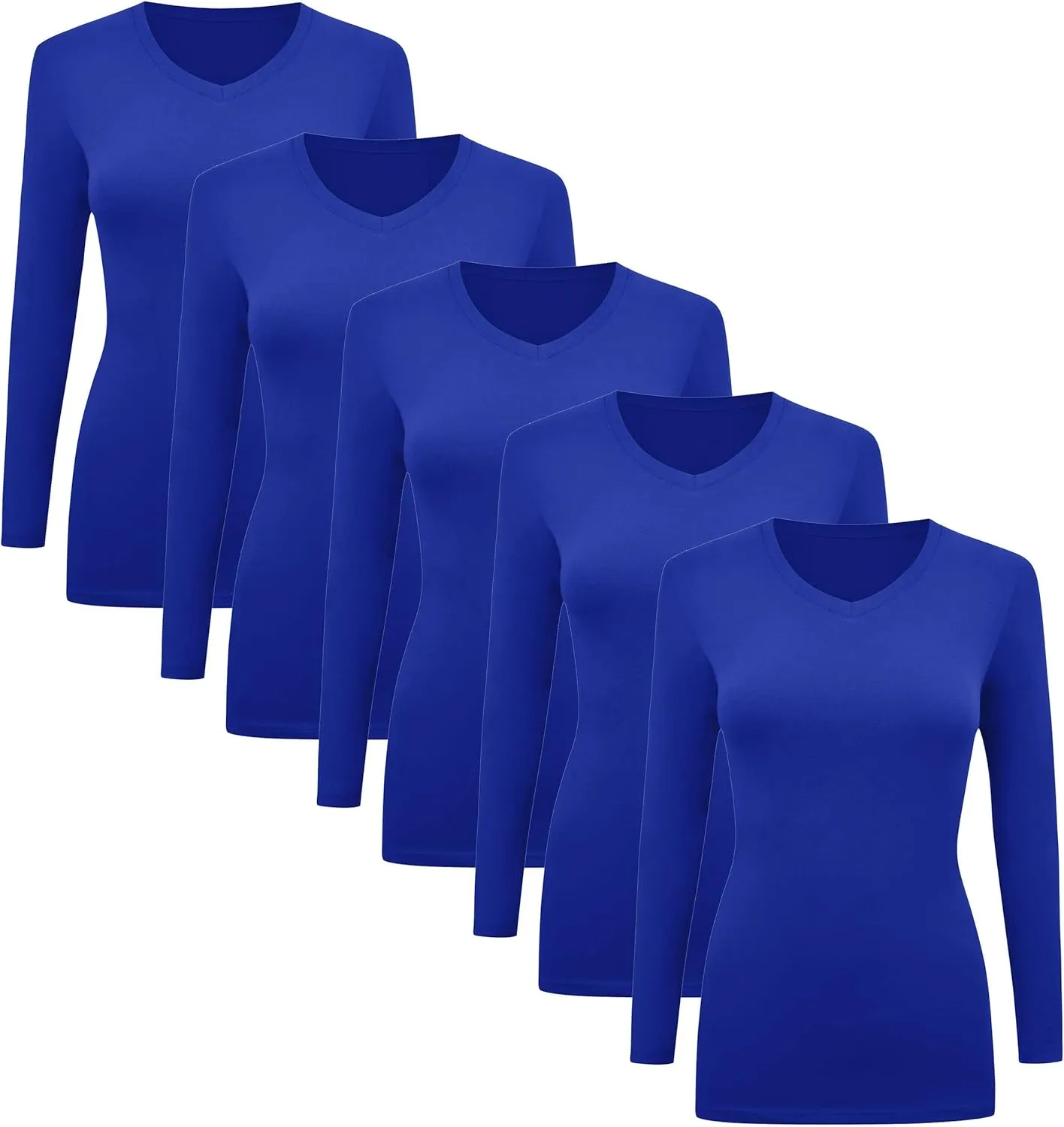 BaHoki Essentials Long Sleeve V-Neck Undershirts - Great Stretch and Layering Piece - 5 Pack