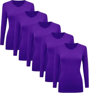BaHoki Essentials Long Sleeve V-Neck Undershirts - Great Stretch and Layering Piece - 5 Pack
