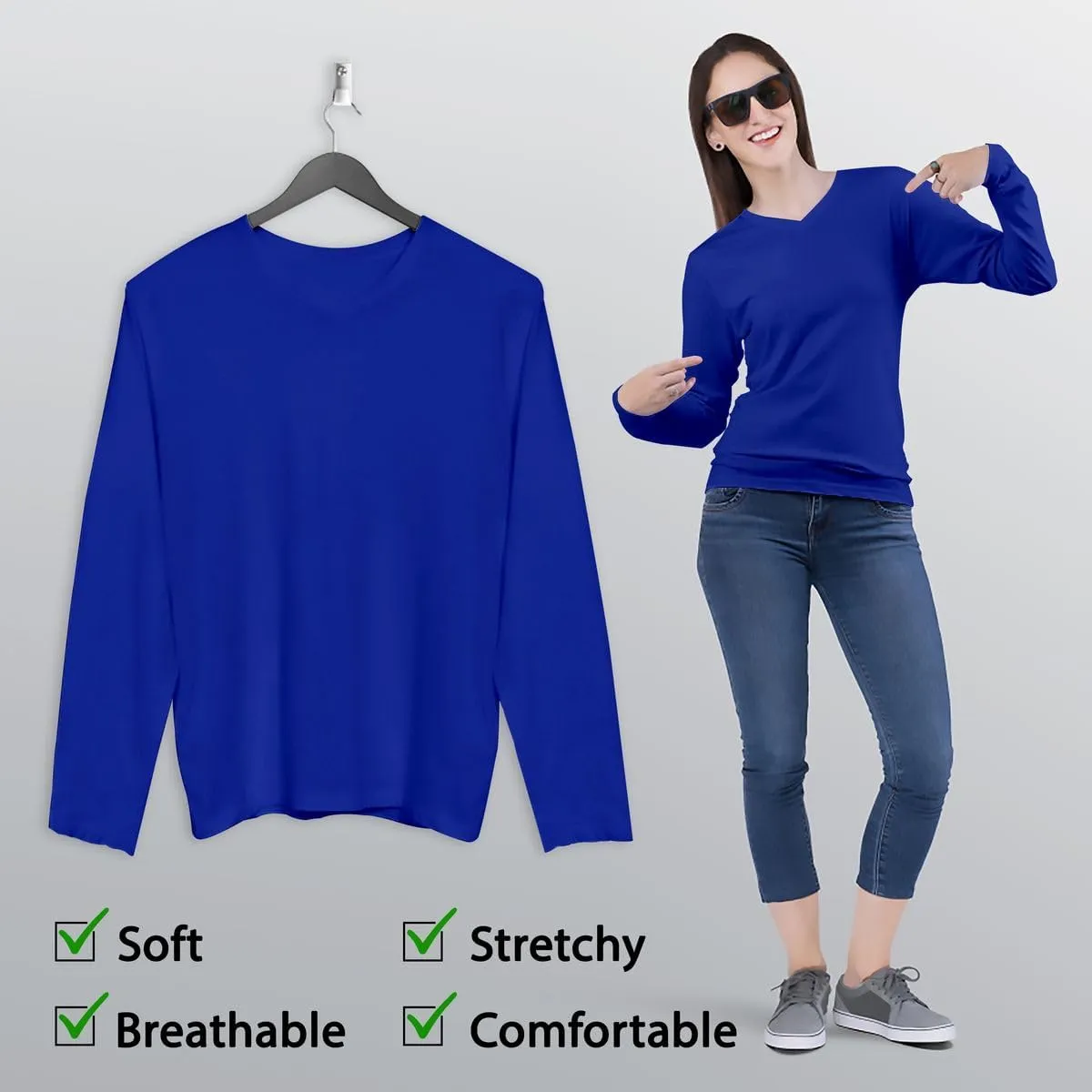 BaHoki Essentials Long Sleeve V-Neck Undershirts - Great Stretch and Layering Piece - 5 Pack