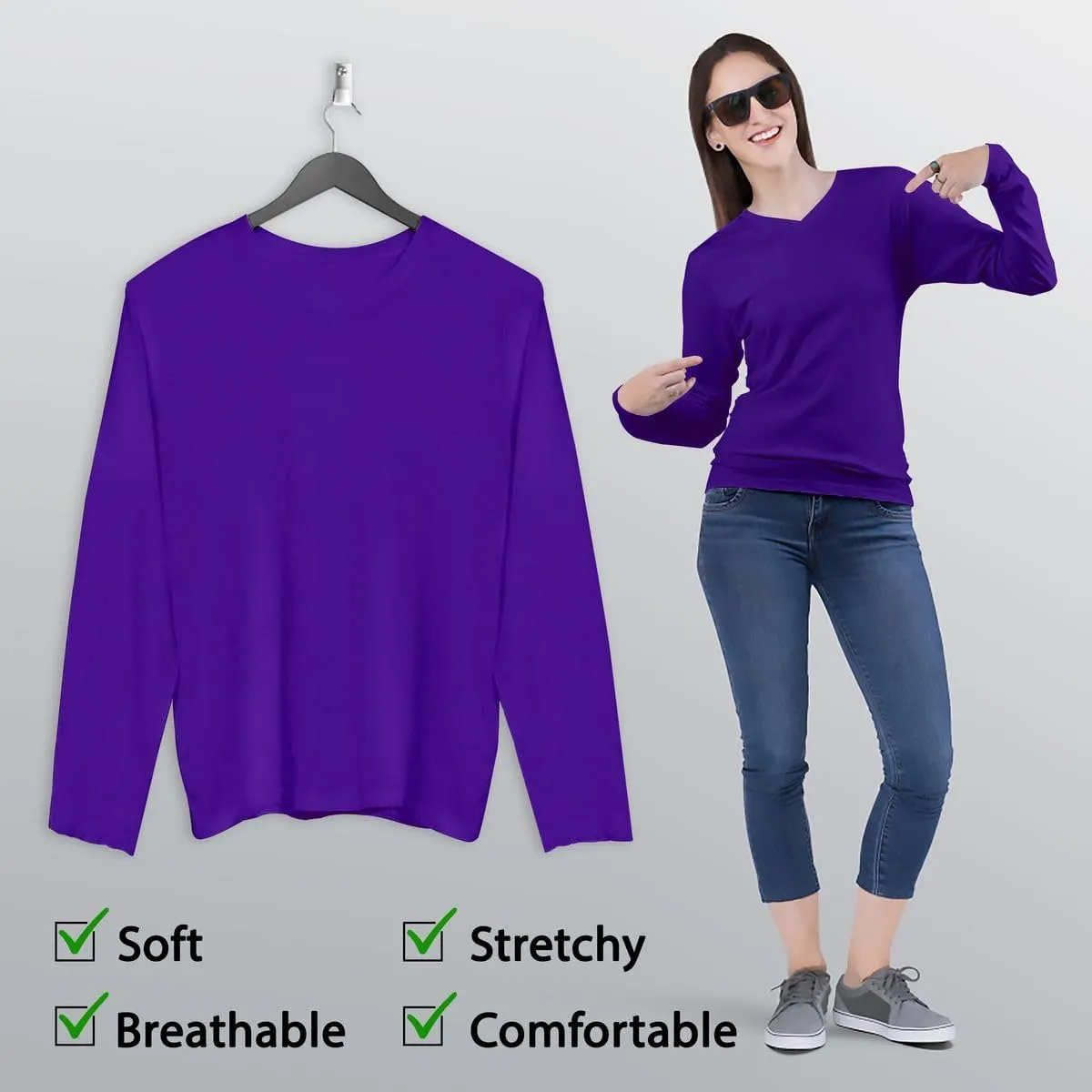 BaHoki Essentials Long Sleeve V-Neck Undershirts - Great Stretch and Layering Piece - 5 Pack