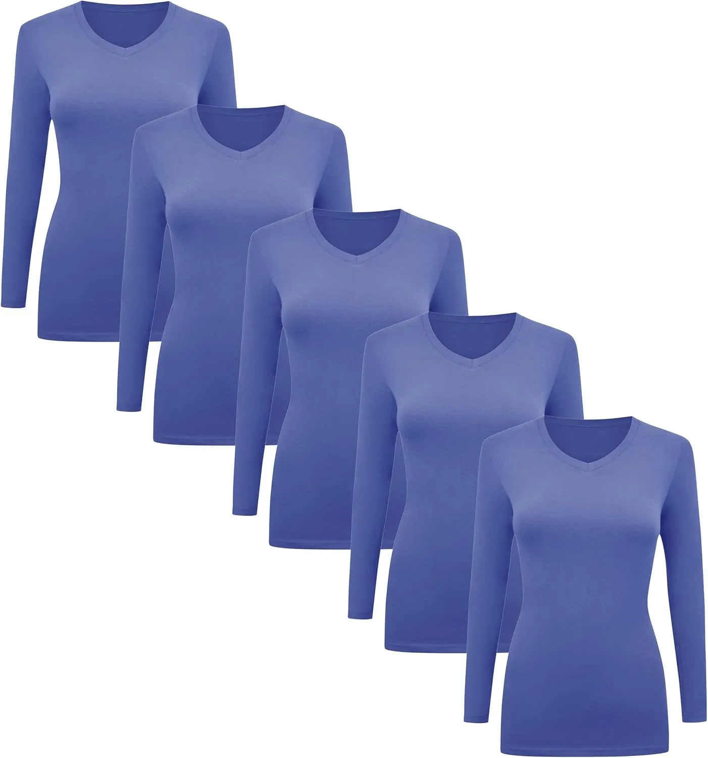 BaHoki Essentials Long Sleeve V-Neck Undershirts - Great Stretch and Layering Piece - 5 Pack