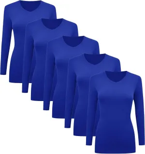 BaHoki Essentials Long Sleeve V-Neck Undershirts - Great Stretch and Layering Piece - 5 Pack