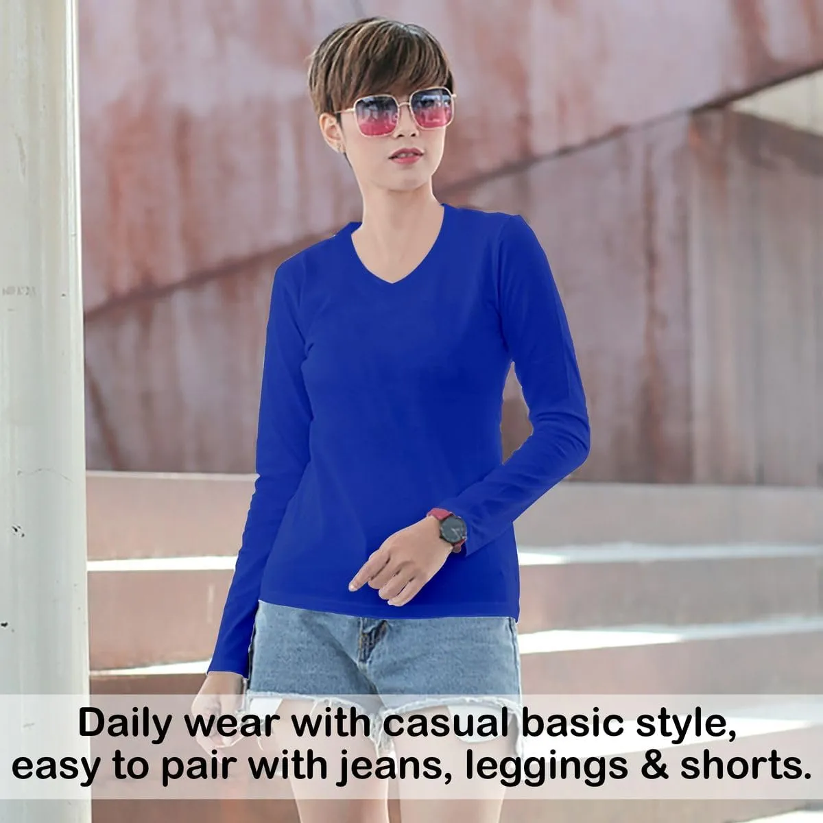 BaHoki Essentials Long Sleeve V-Neck Undershirts - Great Stretch and Layering Piece - 5 Pack