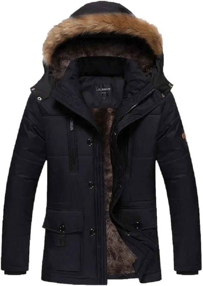 Bakerdani Button Cotton-padded Warm High Collar Removable Hood with Velvet Coat