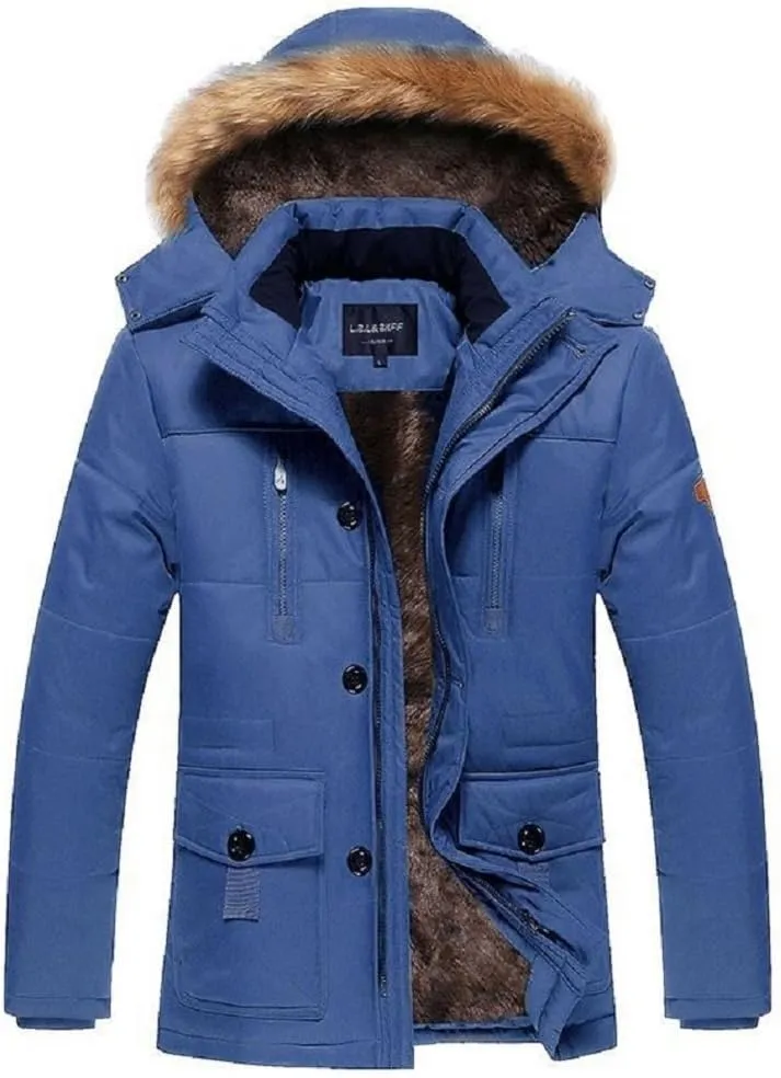 Bakerdani Button Cotton-padded Warm High Collar Removable Hood with Velvet Coat