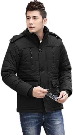 Bakerdani Button Cotton-padded Warm High Collar Removable Hood with Velvet Coat