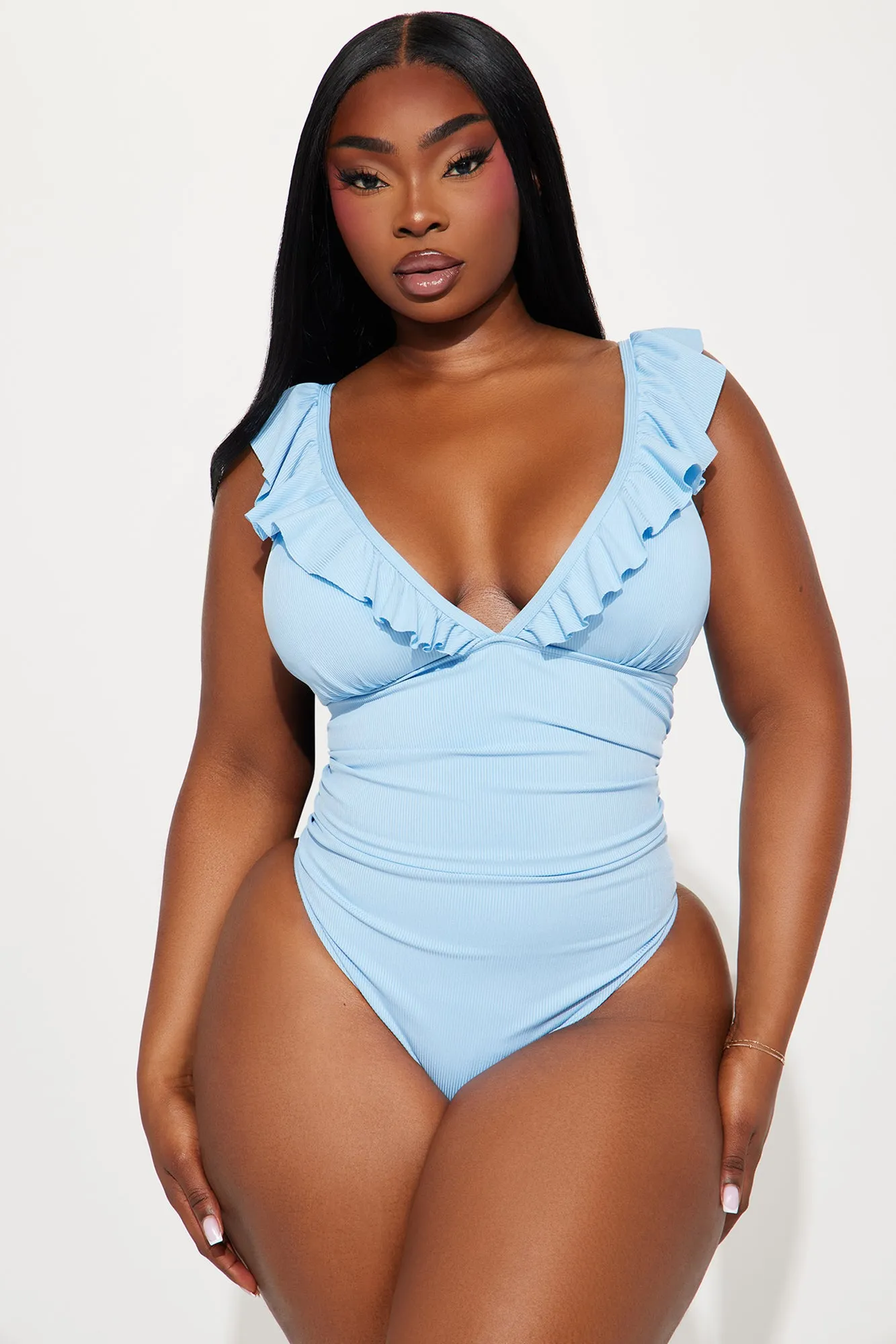 Beatrice Ruched 1 Piece Swimsuit - Blue