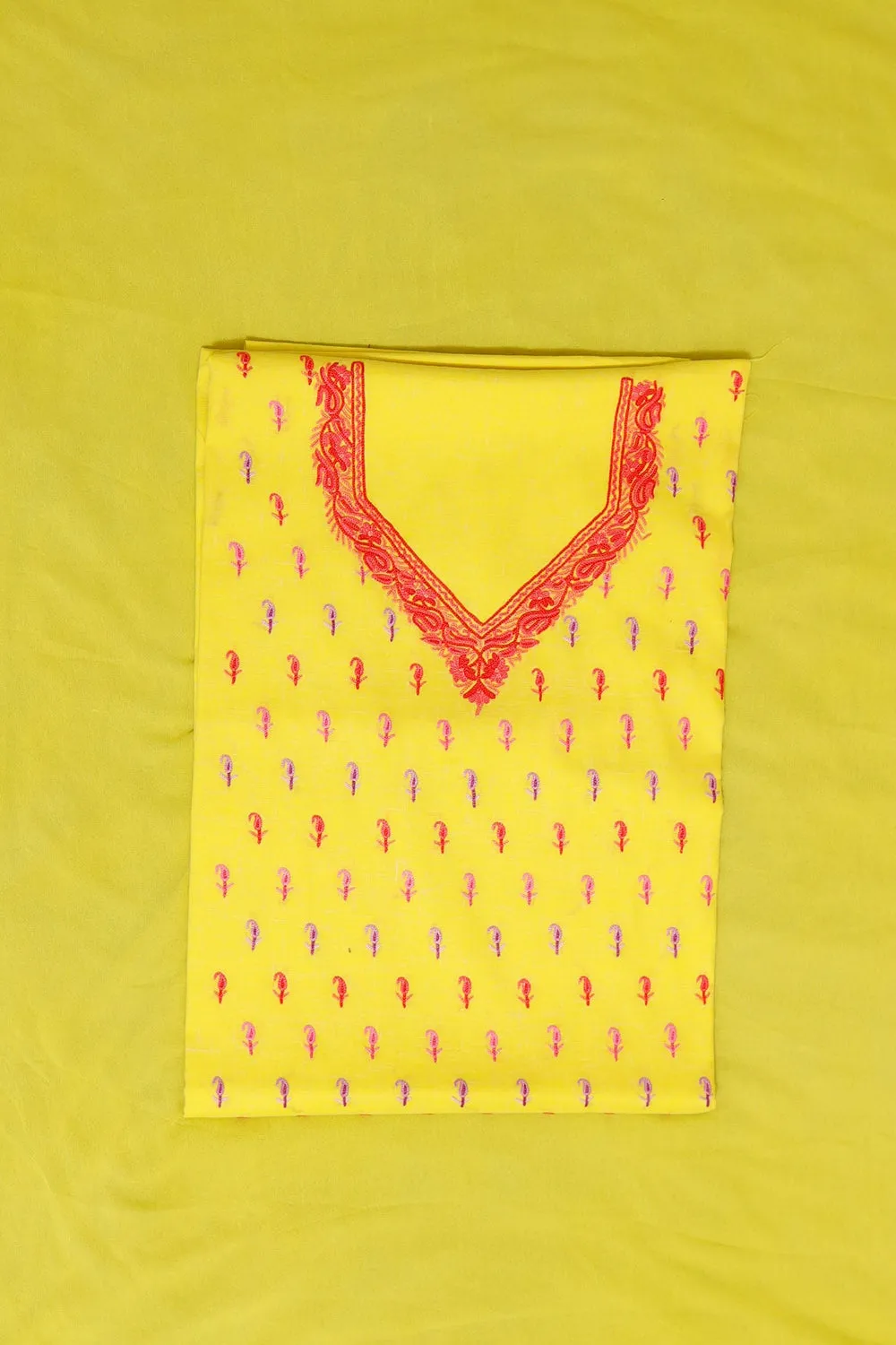 Beautiful Yellow Colour Cotton Suit With Beautiful Kashmiri Embroidery Definitely Add Elegance.